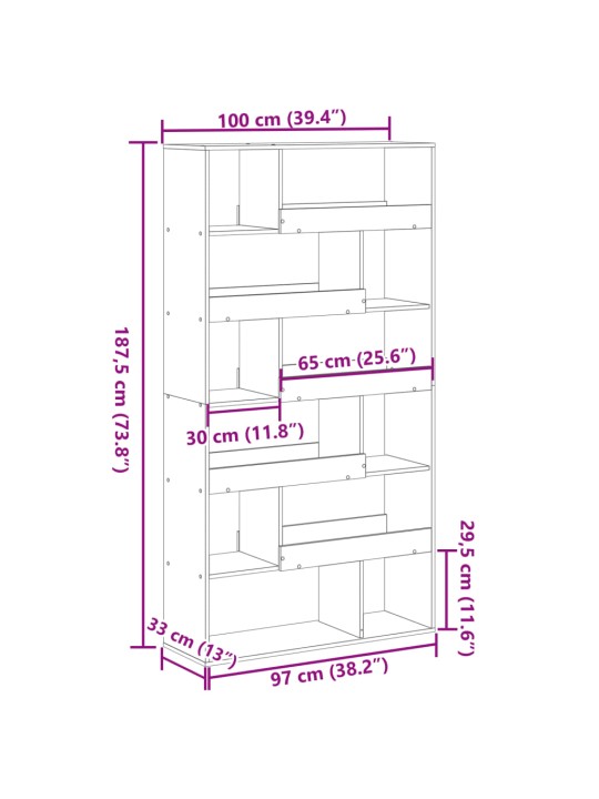 Raamaturiiul, hall sonoma tamm, 100 x 33 x 187,5 cm, tehispuit