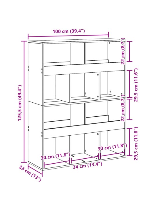 Raamatualus, hall sonoma tamm, 100x33x125,5 cm, tehispuit