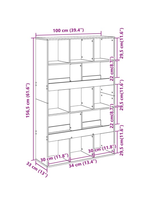 Raamaturiiul, hall sonoma tamm, 100x33x156,5 cm, tehispuit