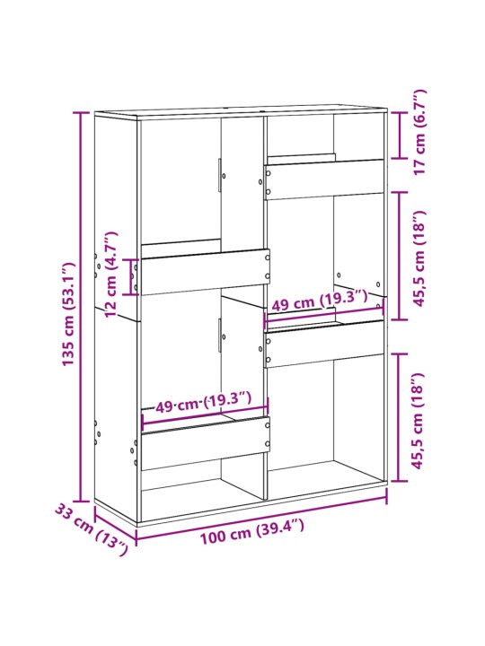 Raamaturiiul, hall sonoma tamm, 100 x 33 x 135 cm, tehispuit