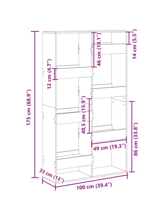 Raamaturiiul, hall sonoma tamm, 100x33x175 cm, tehispuit