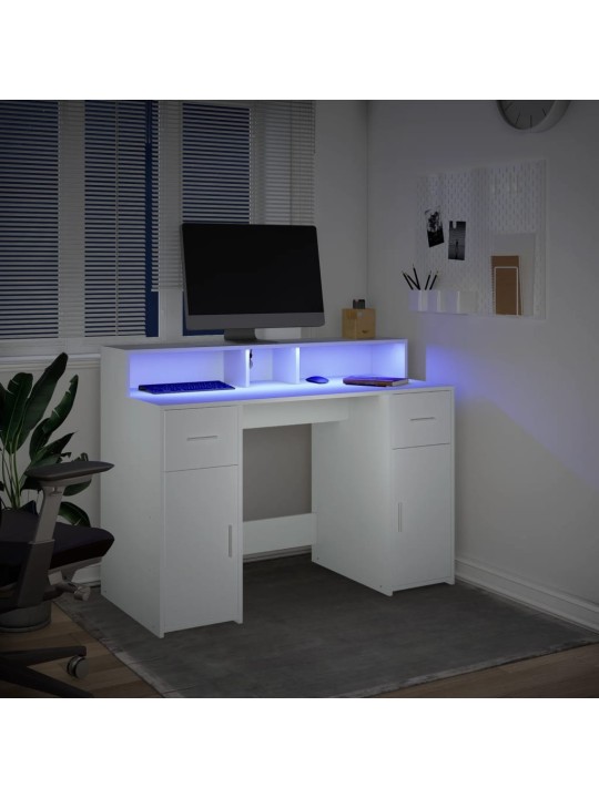 Kirjutuslaud LED-tuledega, valge, 120x55x91 cm, tehispuit