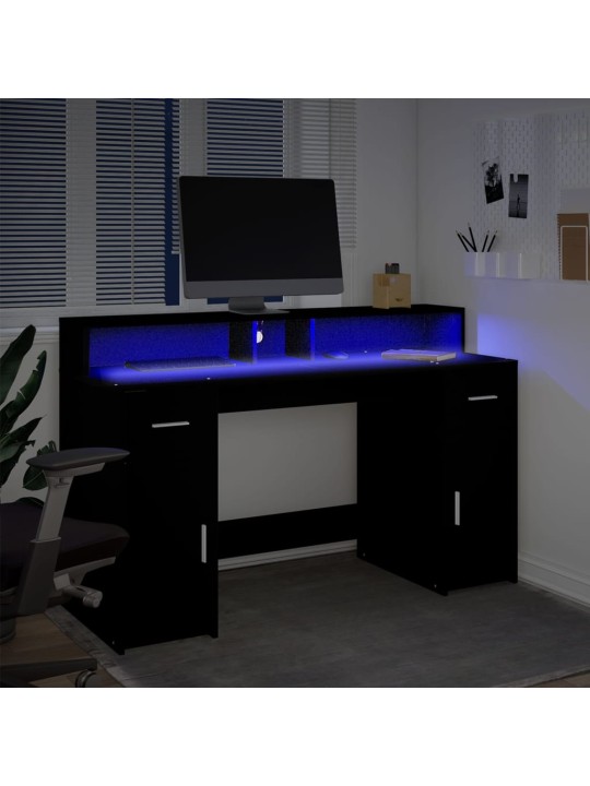 Kirjutuslaud LED-tuledega, must, 140x55x91 cm, tehispuit