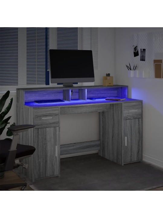 Kirjutuslaud LED-tuledega, hall sonoma tamm, 140x55x91 cm