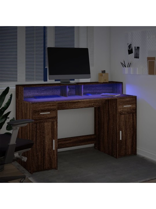 Kirjutuslaud LED-tuledega, pruun tamm, 140x55x91 cm