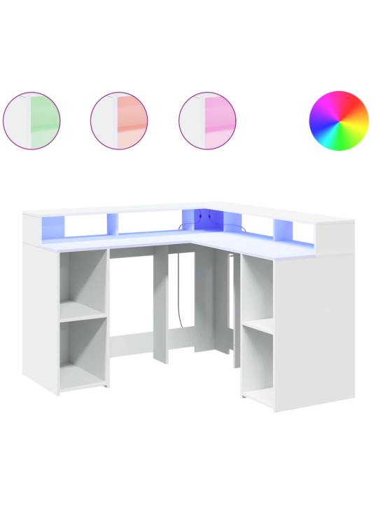 Kirjutuslaud LED-tuledega, valge, 130 x 130 x 91 cm, tehispuit