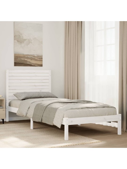 Voodiraam ilma madratsita, valge, 90 x 220 cm, männipuit
