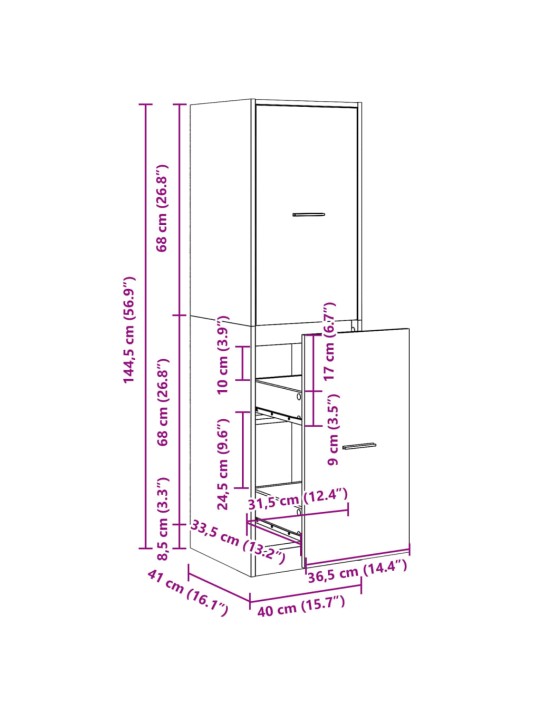 Apteegikapp, hall sonoma tamm, 40x41x144,5 cm, tehispuit