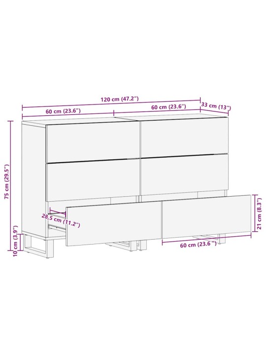 Kappide külgedel 2 tk pruun 60 x 33.5 x 75 cm mangopuit