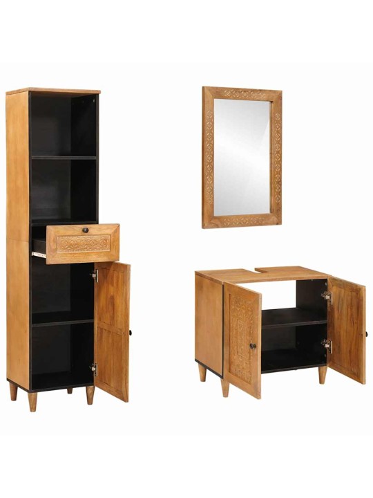 Vannitoa mööbleset 3 tk pruun 38 x 33 x 160 cm mangopuit