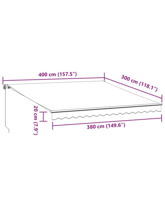 Käsitsi sissetõmmatav varikatus, pruun, 400 x 300 cm