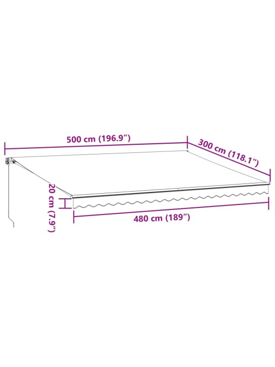 Käsitsi sissetõmmatav varikatus, pruun, 500 x 300 cm