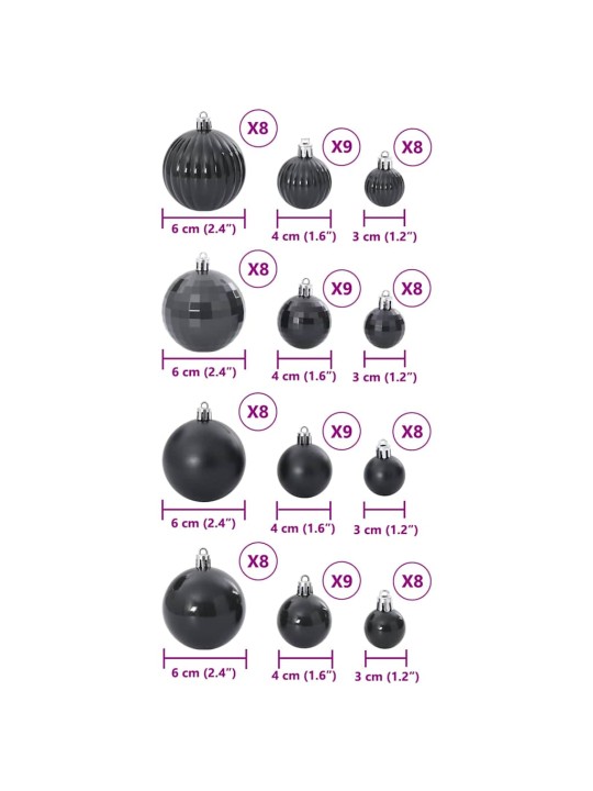 JÕULUKAUNISTUSED 100 TK MUST Ø3/4/6 CM