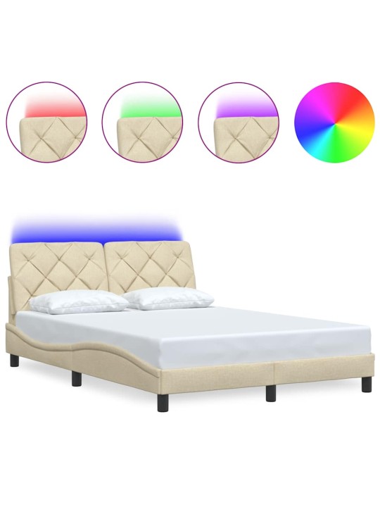 Voodiraam LED-iga ilma madratsita, kreem, 140x190 cm, kangas