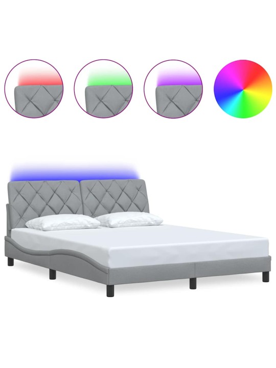 Voodiraam LED-iga ilma madratsita, helehall, 160x200 cm, kangas