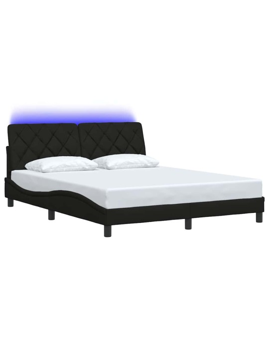 Voodiraam LED-iga ilma madratsita, must, 160 x 200 cm, kangas