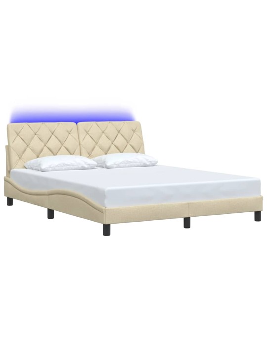 Voodiraam LED-iga ilma madratsita, kreem, 160x200 cm, kangas