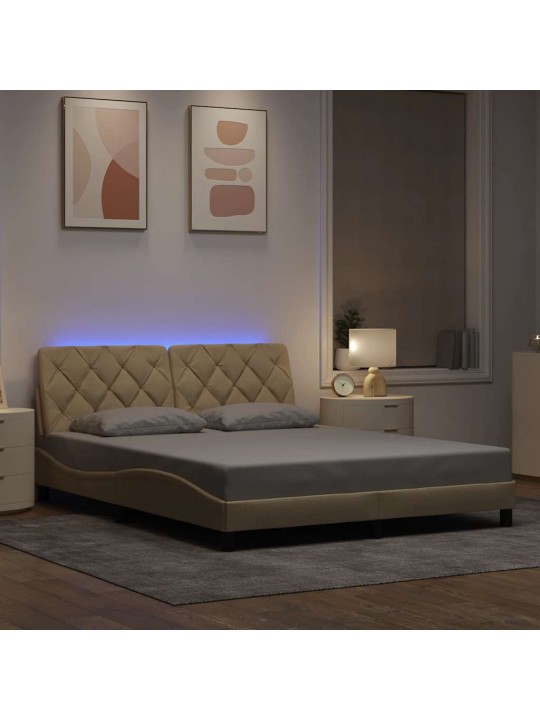 Voodiraam LED-iga ilma madratsita, kreem, 160x200 cm, kangas