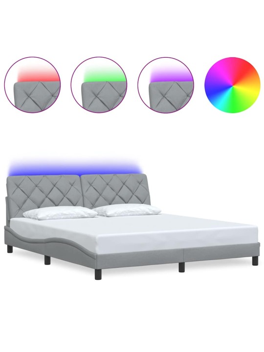 Voodiraam LED-iga ilma madratsita, helehall, 180x200 cm, kangas