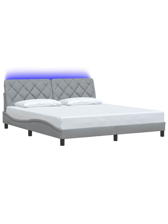 Voodiraam LED-iga ilma madratsita, helehall, 180x200 cm, kangas