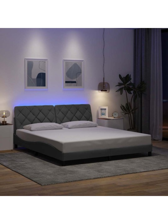 Voodiraam LED-iga ilma madratsita, helehall, 180x200 cm, kangas
