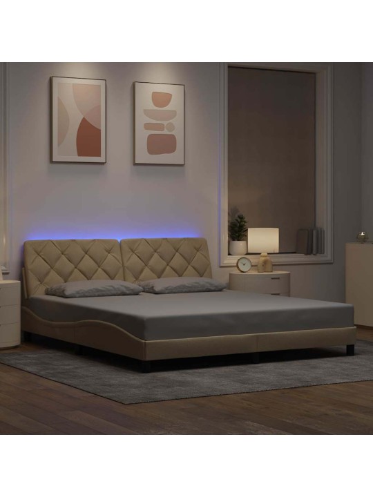 Voodiraam LED-iga ilma madratsita, kreem, 180x200 cm, kangas