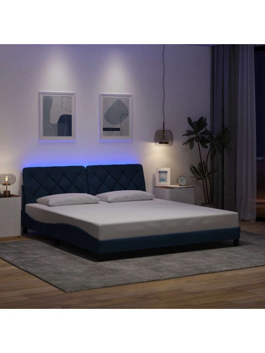 Voodiraam LED-iga ilma madratsita, sinine, 180x200 cm, kangas