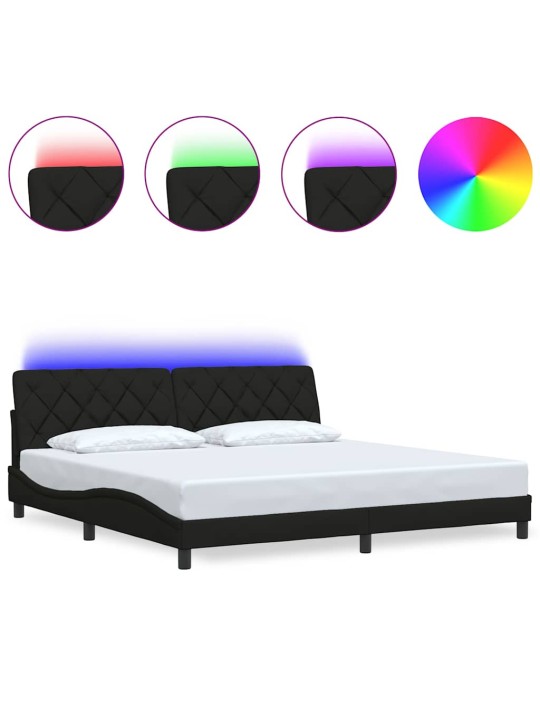 Voodiraam LED-iga ilma madratsita, must, 200x200 cm, kangas