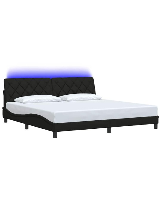 Voodiraam LED-iga ilma madratsita, must, 200x200 cm, kangas
