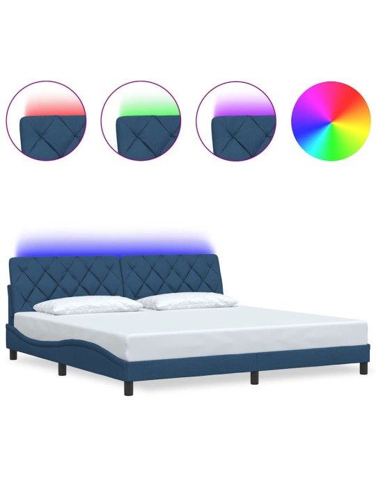 Voodiraam LED-iga ilma madratsita, sinine, 200 x 200 cm, kangas