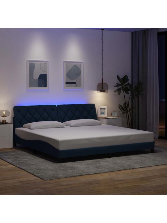 Voodiraam LED-iga ilma madratsita, sinine, 200 x 200 cm, kangas