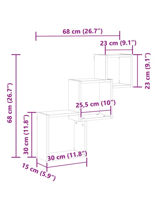 Kuubikukujulised riiulid, vana puit, 68x15x68 cm, tehispuit