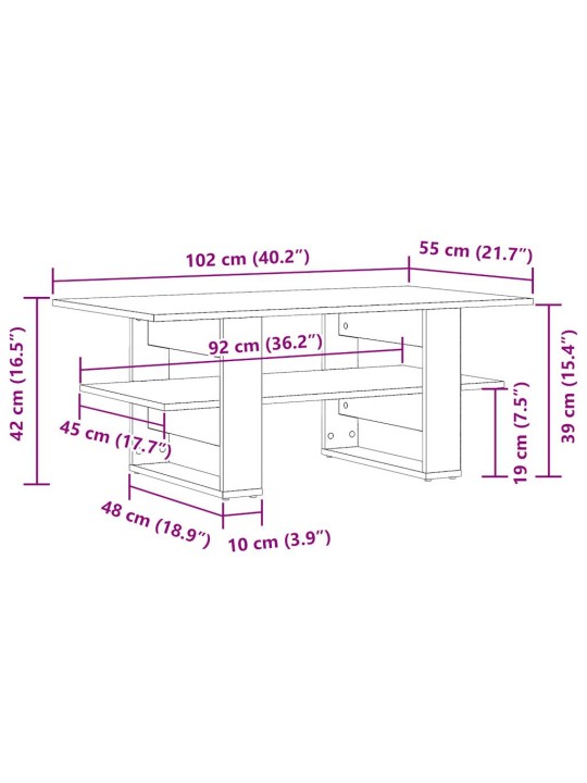 Kohvilaud, vana puit, 102 x 55 x 42 cm, tehispuit