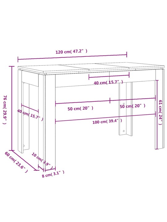 SÖÖGILAUD VANA PUIT 120X60X76 CM ENGINEERED WOOD
