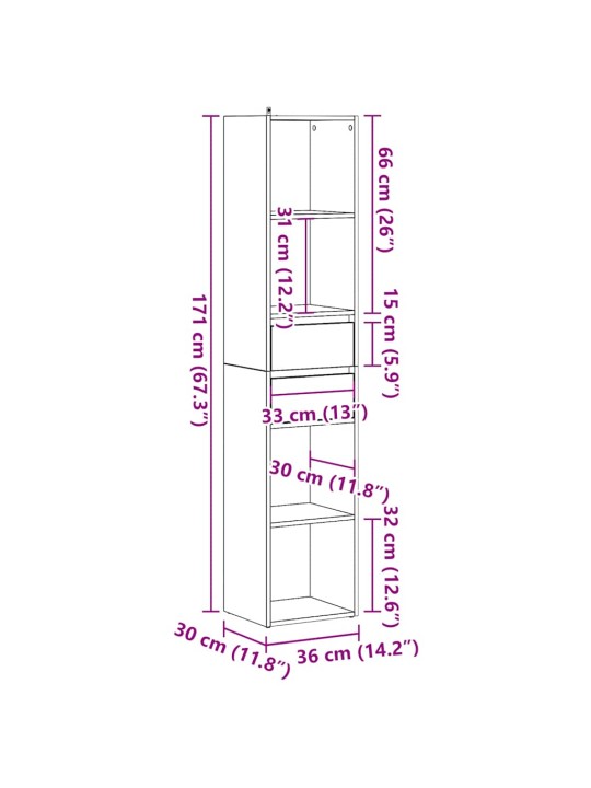 RAAMATUKAPP VANA PUIT 36X30X171 CM ENGINEERED WOOD