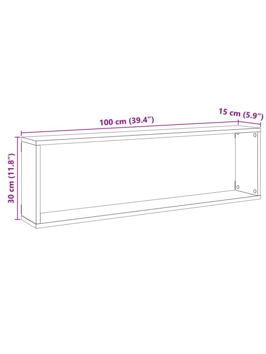 Kuubikukujulised riiulid 2 tk vana puit 100x15x30 cm tehispuit