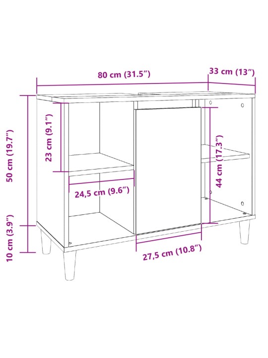 Vannitoakapp, betoonhall, 80 x 33 x 60 cm, tehispuit