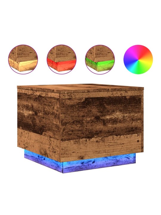 LED-tuledega kohvilaud, vana puit, 50 x 50 x 40 cm