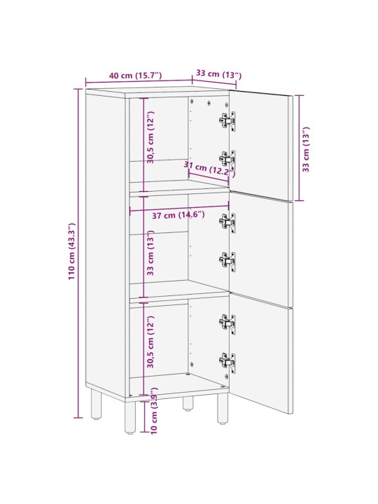 HIGHBOARD PRUUN 40X33X110 CM TÄISPUIDUST MANGO