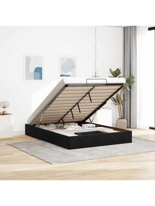 OTTOMANI VOODIRAAM ILMA MADRATSITA, MUST, 140X190 CM, SAMET