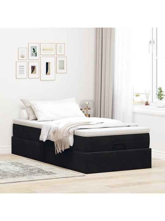 Ottomani voodiraam madratsiga, must, 90x200cm, samet