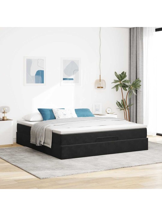 OTTOMANI VOODI MADRATSIGA, MUST, 160X200 CM, SAMET