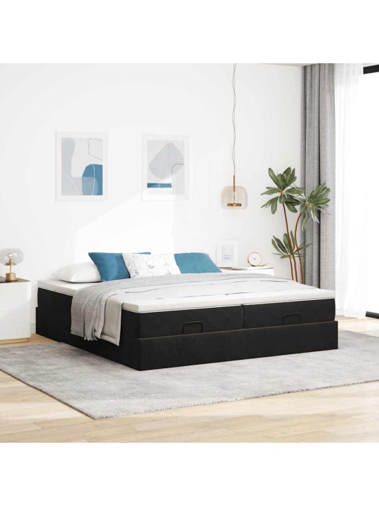 Ottomani voodiraam madratsitega, must, 180x200 cm, samet