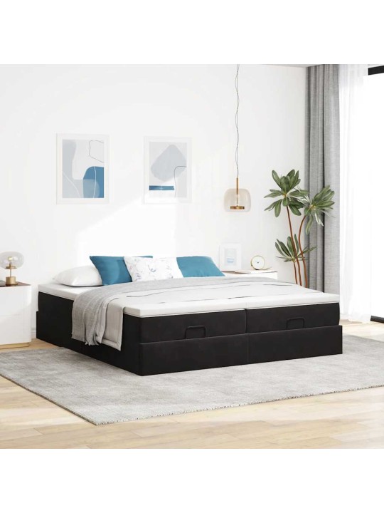 OTTOMANI VOODIRAAM MADRATSITEGA, MUST, 200X200 CM, SAMET