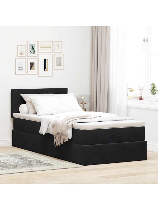 Ottomani voodiraam madratsiga, must, 90x200cm, samet