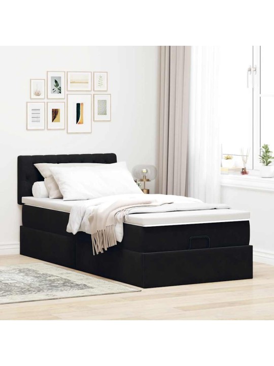 Ottomani voodiraam madratsiga, must, 90x200cm, samet