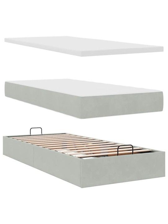 Ottomani voodiraam madratsitega, helehall, 200x200 cm, samet
