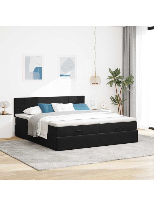 OTTOMANI VOODIRAAM MADRATSITEGA, MUST, 200X200 CM, SAMET