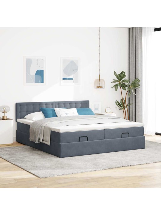 OTTOMANI VOODIRAAM MADRATSITEGA, TUMEHALL, 200X200 CM, SAMET