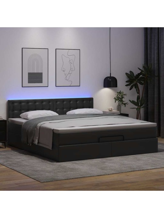 OTTOMANI VOODI MADRATSITEGA&LED, MUST, 180X200CM KUNSTNAHK